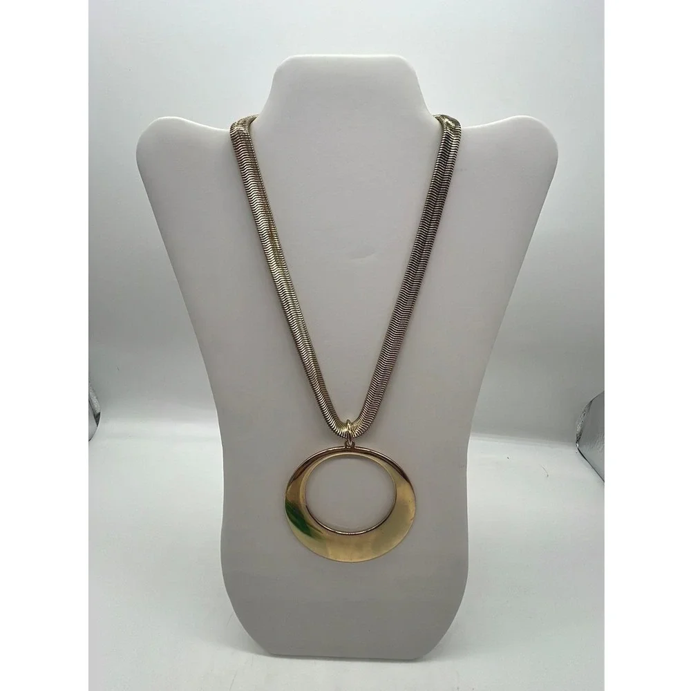 Chico's Gold Modernist Snake Chain Circle Pendant Statement Necklace Bold